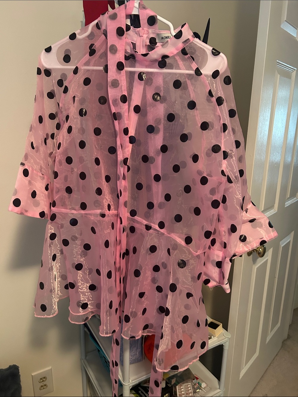 Pink Polka Dot Sheer Blouse